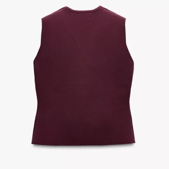 Zara Burgundy Sleeveless Knit Vest with Gold Button Detail- New with Tags - Picture 7 of 9